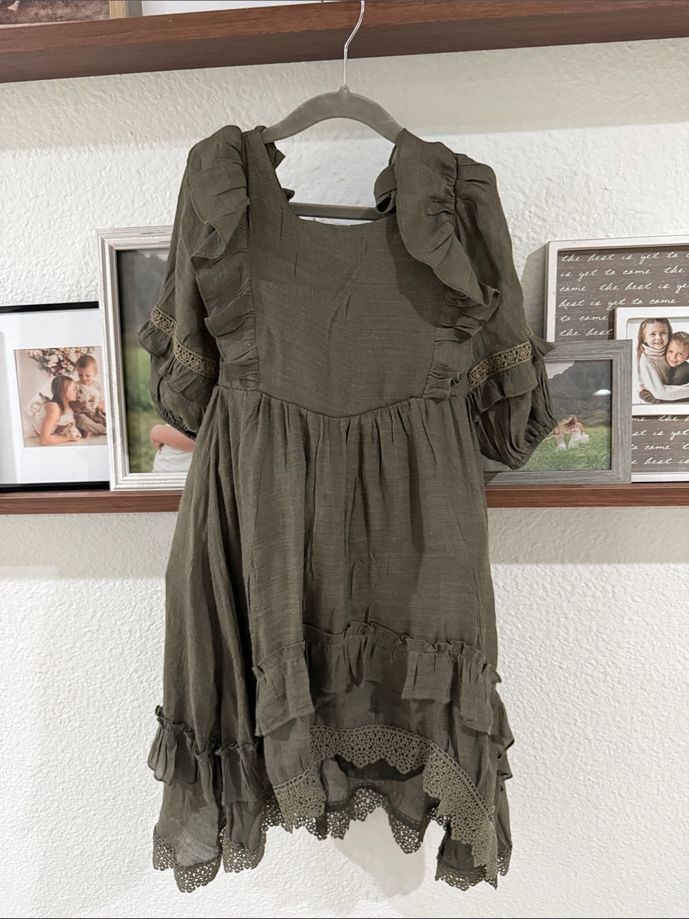 Joyfolie Olive Ruffle-Sleeve Cotton Dress for Girls
